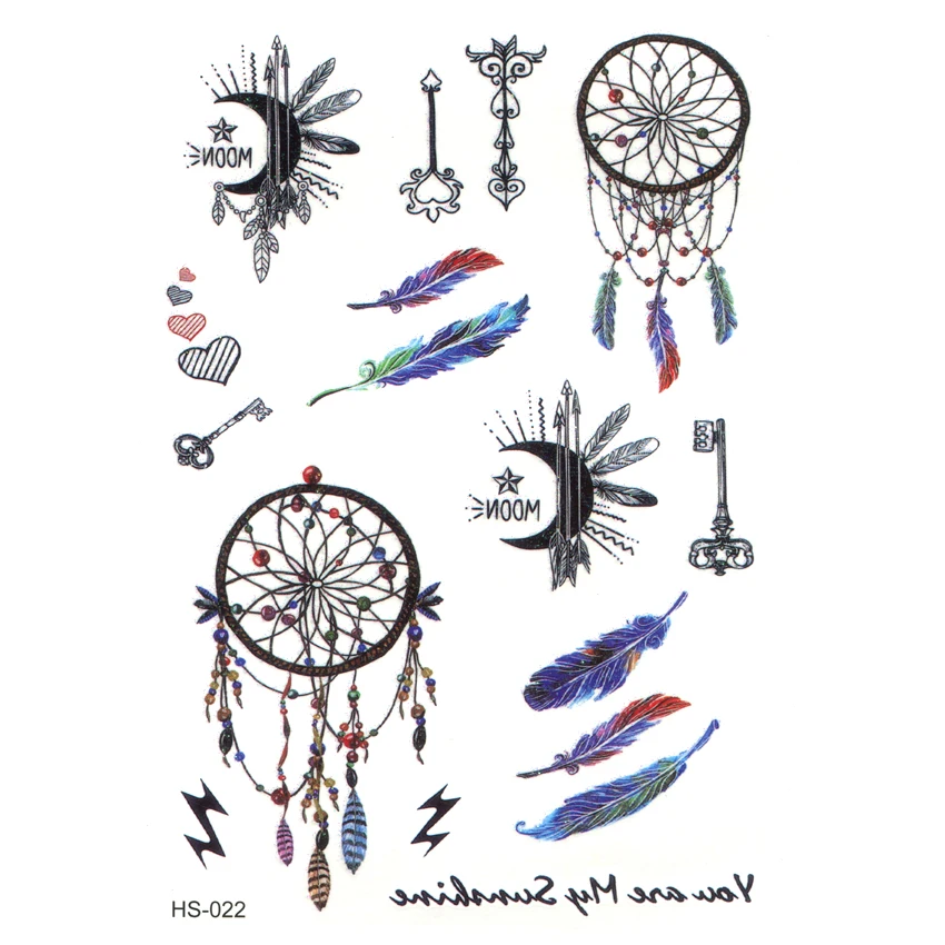 3 ชิ้น Dreamcatcher รอยสักชั่วคราวกันน้ําผู้ชาย Harajuku แฟลชทองสักเด็ก henna tattoo Flash tattoo สติกเกอร์