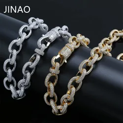 JINAO Hip Hop Micro Pave Zircon Chain 15mmTwisted and Oval Link Chain Necklaces For Women Male Gifts Lobster Clasp