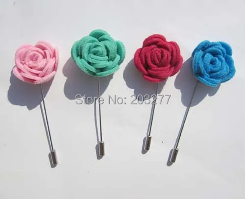 Free shipping!newest 24PCS/LOT  3CM felt rose flowers lapel pins  mens stick pin 13color for your choice