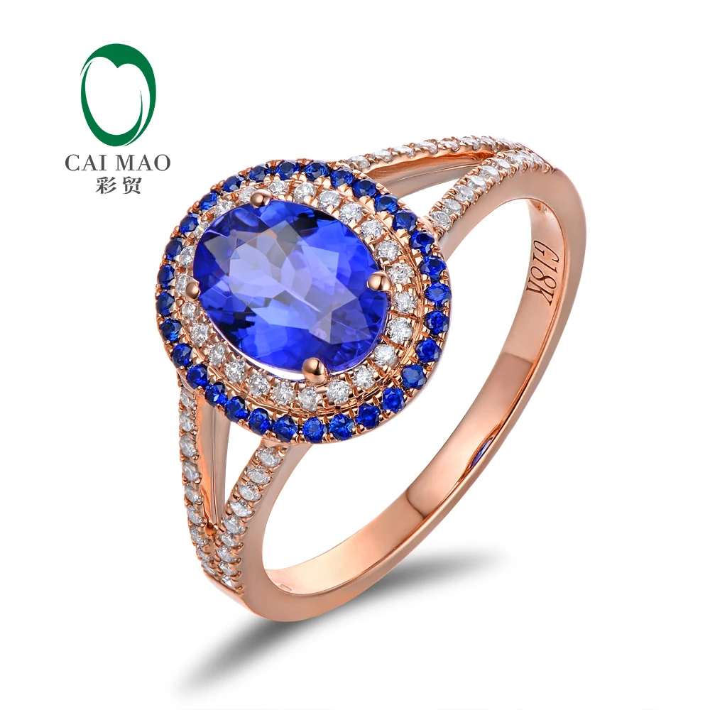 

Caimao 1.32ct tanzanite Halo Pave Diamonds 14K Rose Gold Engagement Ring Free shipping