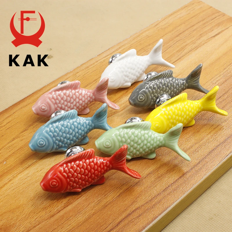 KAK boutons de tiroir pour enfants poignées en céramique en forme de poisson pour chambre d\'enfants poignées d\'armoire de cuisine boutons d\'armoire