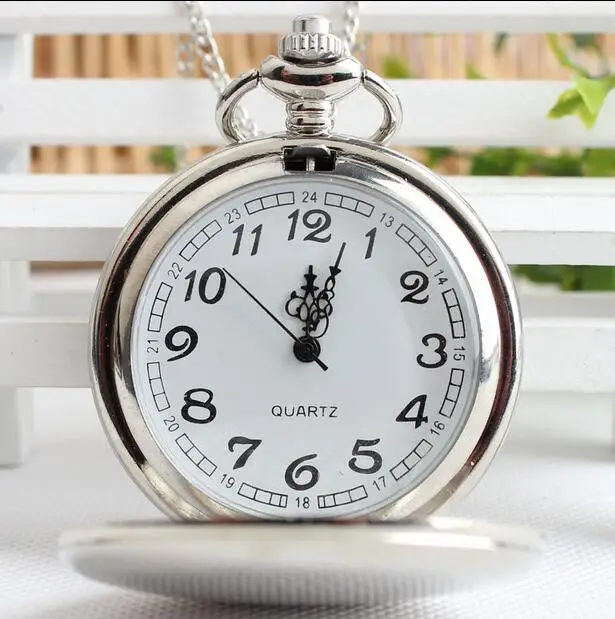 New simple white steel double-sided smooth silver surface quartz pocket watch large retro genuine POk87