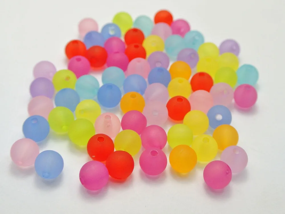 

200 Mixed Color Frost Acrylic Round Beads 8mm Smooth Ball