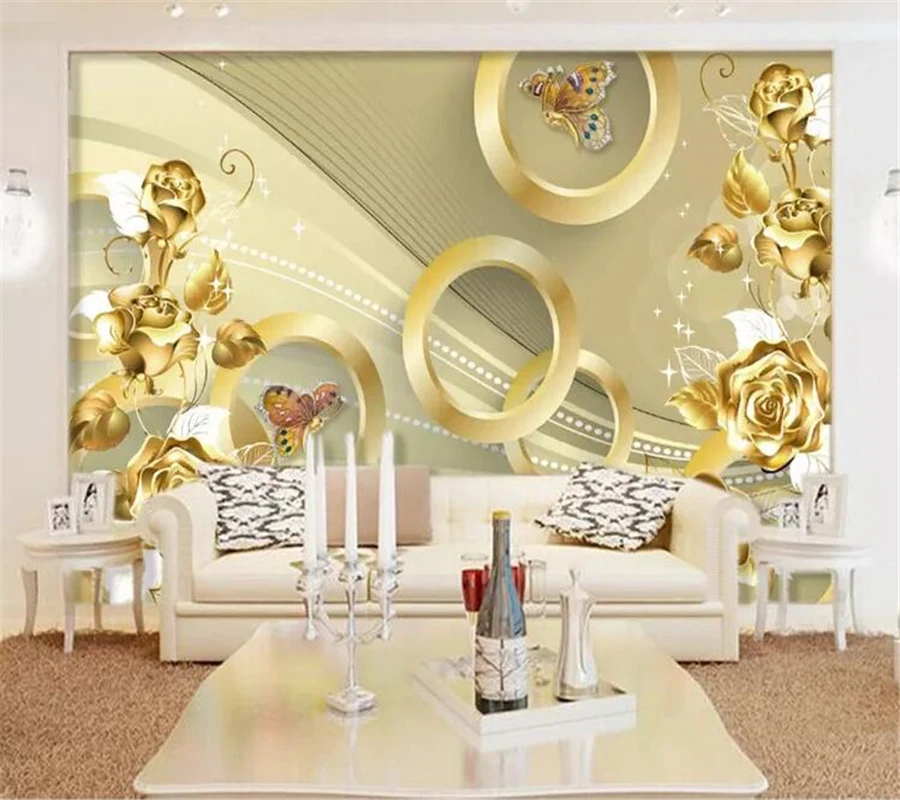 wellyu  Custom wallpaper papel de parede Yellow rose 3d circle dynamic lines background wall painting wall paper 3d behang