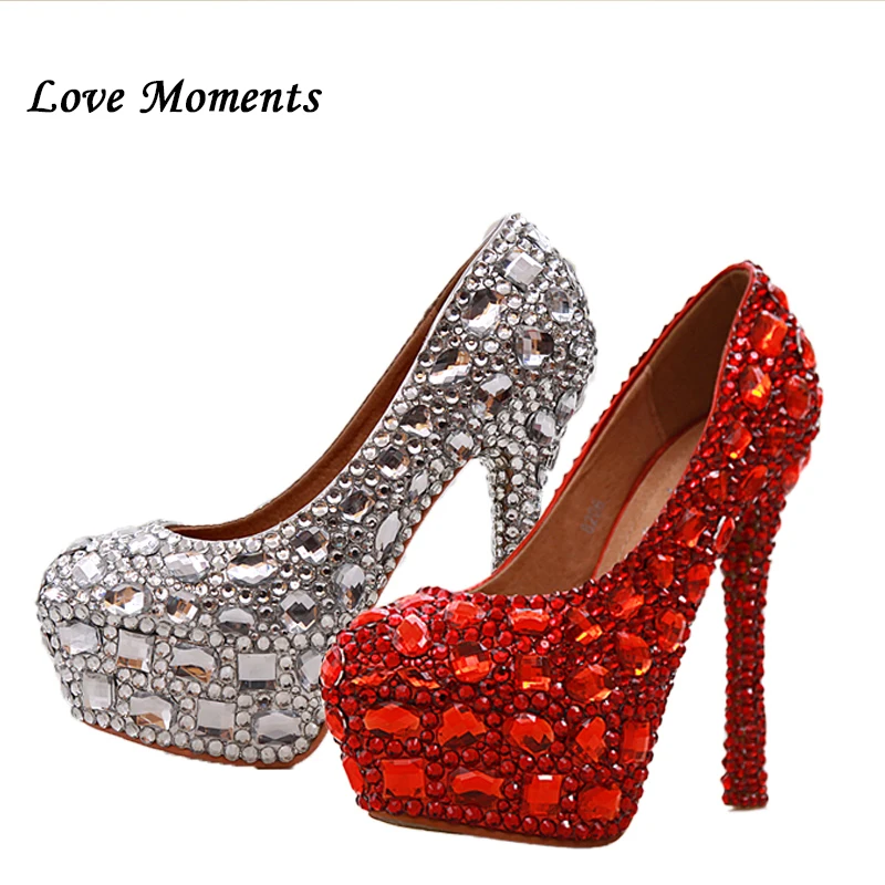 Love moments-zapatos de tacón alto con diamantes de imitación para mujer, calzado con plataforma, para novia, boda, dama de honor