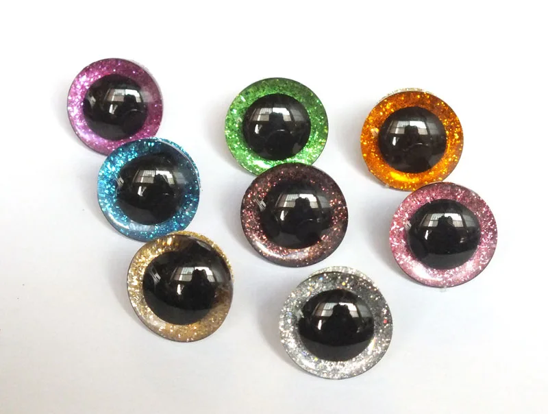 16-25mm Plastic Clear Safety Toy Eyes + Glitter Nonwovens For Diy Doll Materials-8 Color Can Choose