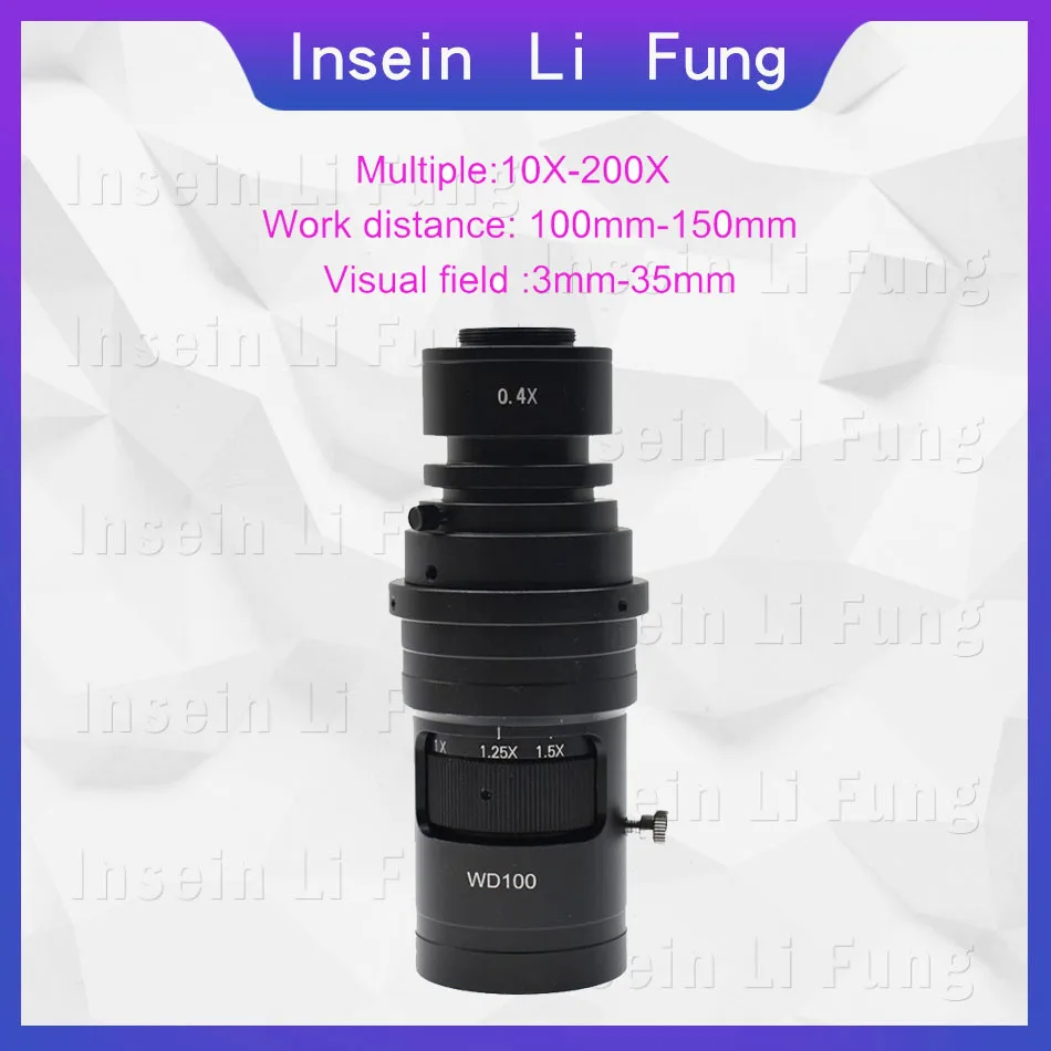 Adjustable Magnification 100X 180X 200X 300X 600X Zoom C Mount Lens For HDMI-compatible VGA USB Industry Video Microscope Camera