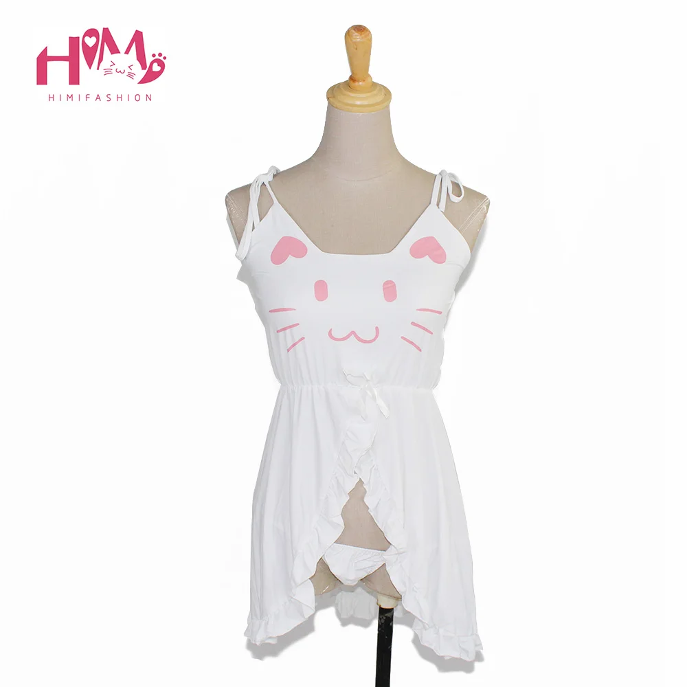 Women Cotton Pyjamas Black Ladies Nightgowns Cat Sexy Artificial Sleepwear Graphic Cute Nightwear Feminine Home Wear Strap Dress