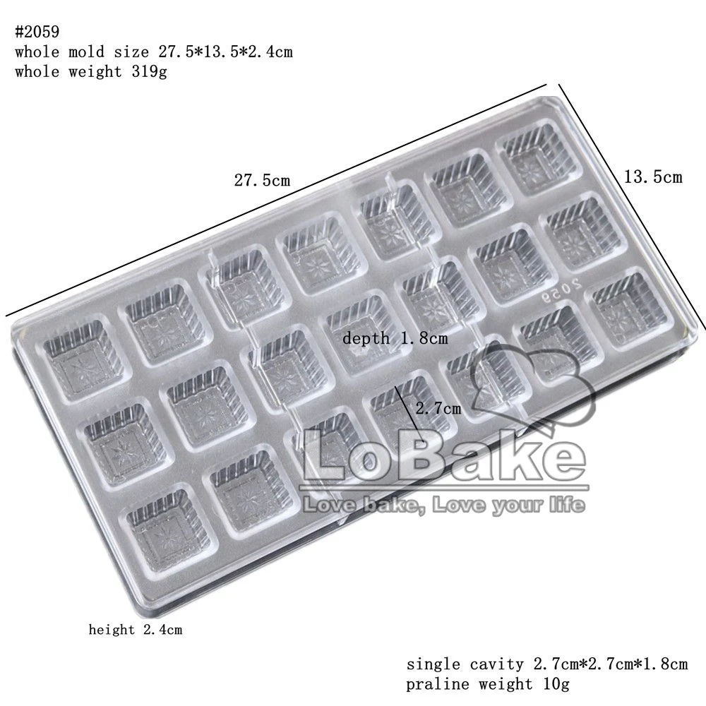 21 cavities square cube with flowers shape heavy PC Polycarbonate chocolate ice cube mold mooncake mould for bakery