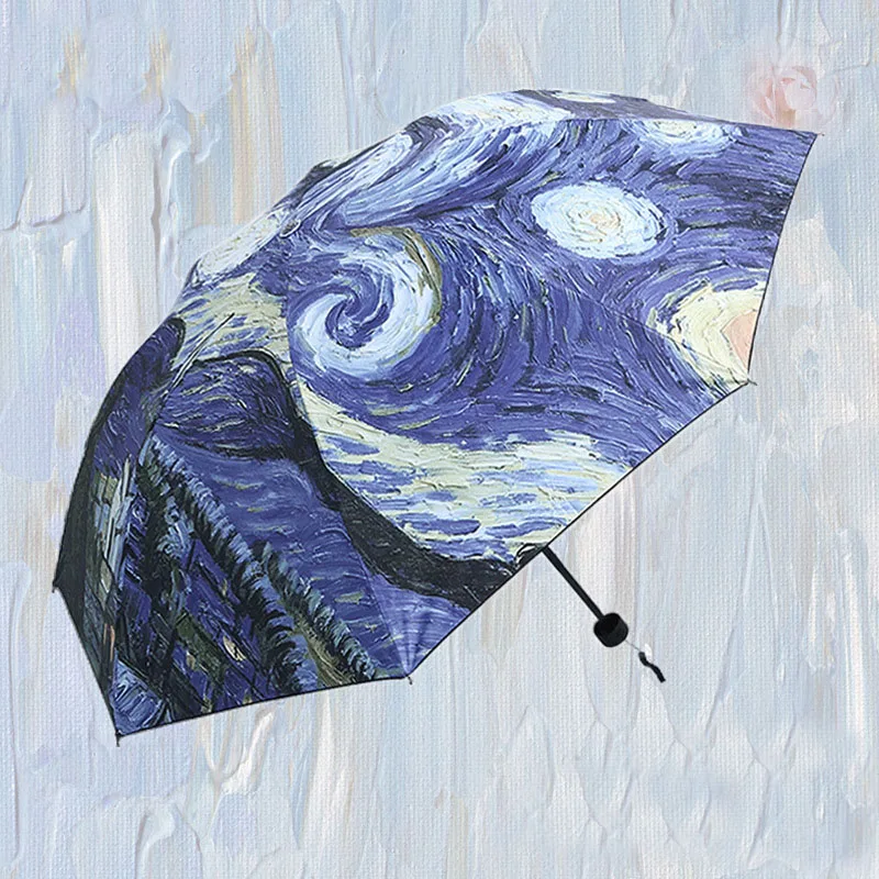 Van Gogh Oil Painting Umbrella Women Creative Starry Sky Arts Parasol Female Outdoor Travel Sun Umbrellas Girl Rain Umbrellas