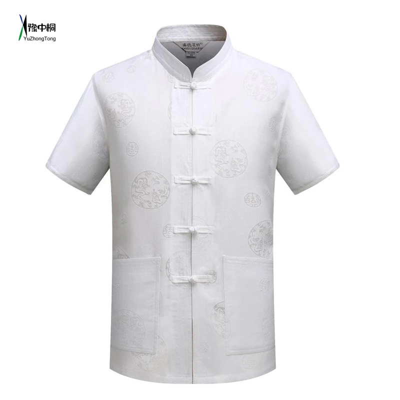 

Summer New Men's Short Sleeve Shirt Traditional ChineseCotton Linen Clothing Tang Suit Tops Thin Kung Fu Blouset YZT081302