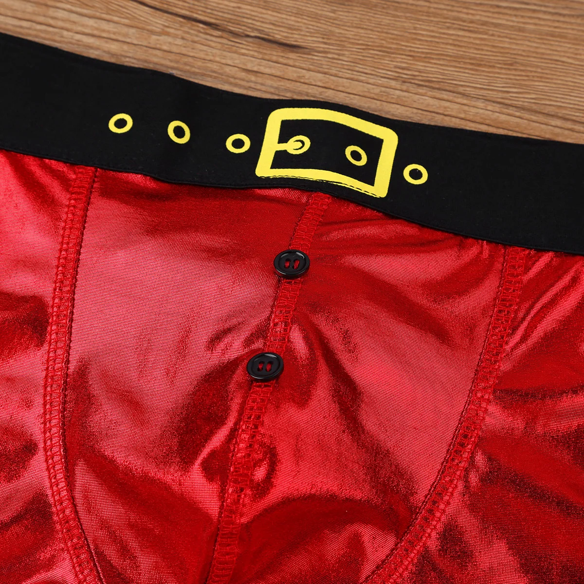 Sexy Men Red Faux Leather Christmas Underwear Santa Claus Panties Costume Festival Fancy Party Rave Underpants Male Boxer Shorts