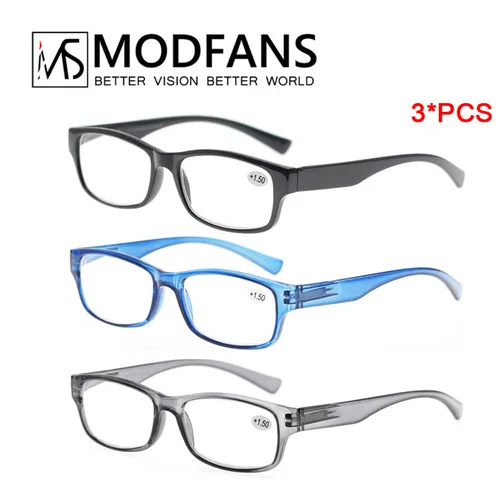 Imagen 1 del producto Gafas de lectura MODFANS, paquete de 3 lectores cuadrados para hombres y mujeres, gafas irrompibles con dioptrías con bisagra de resorte +0,5 a +5,0