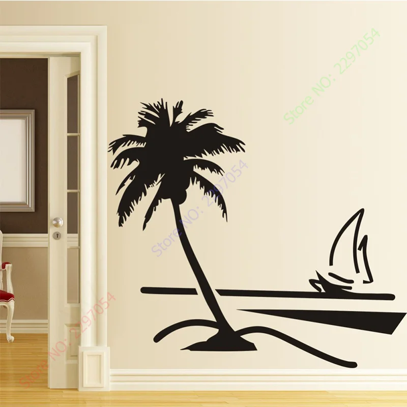 Hot Sale Wall Stickers Home Decoration Living Room Sticker Vinyl Wall Applique Vintage Home Poster Kids Room Coco Tree Beach