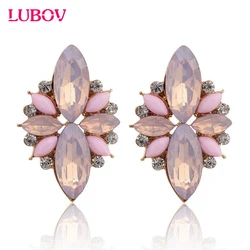 LUBOV 2018 New Elegant Opal Stone Stud Earrings Crystal Earrings for Women Trendy Gold Color Fashion Earrings