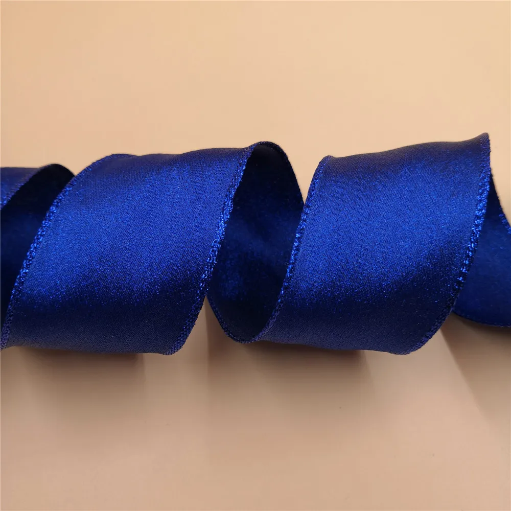 

38mm X 25yards Wired Royal Blue Metallic Satin Ribbon for Gift Bow,wedding,cake Wrap,tree Decoration,wreath N1064