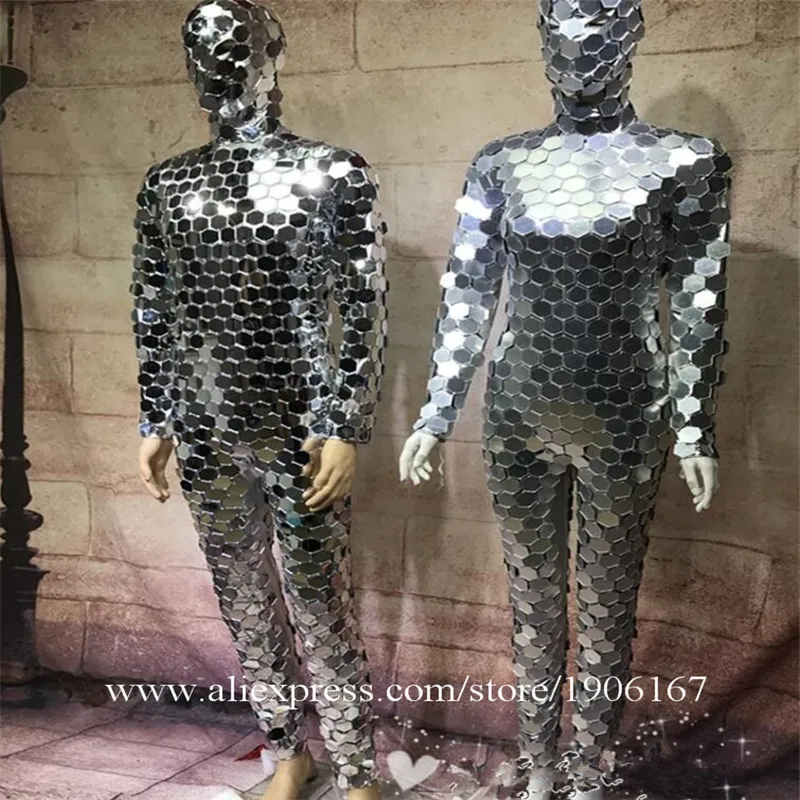 Nightclub Silver Color Coverall Mirror Costume DS DJ Mechanical Dance Suit Christmas Halloween Stage Performance Wear Clothes