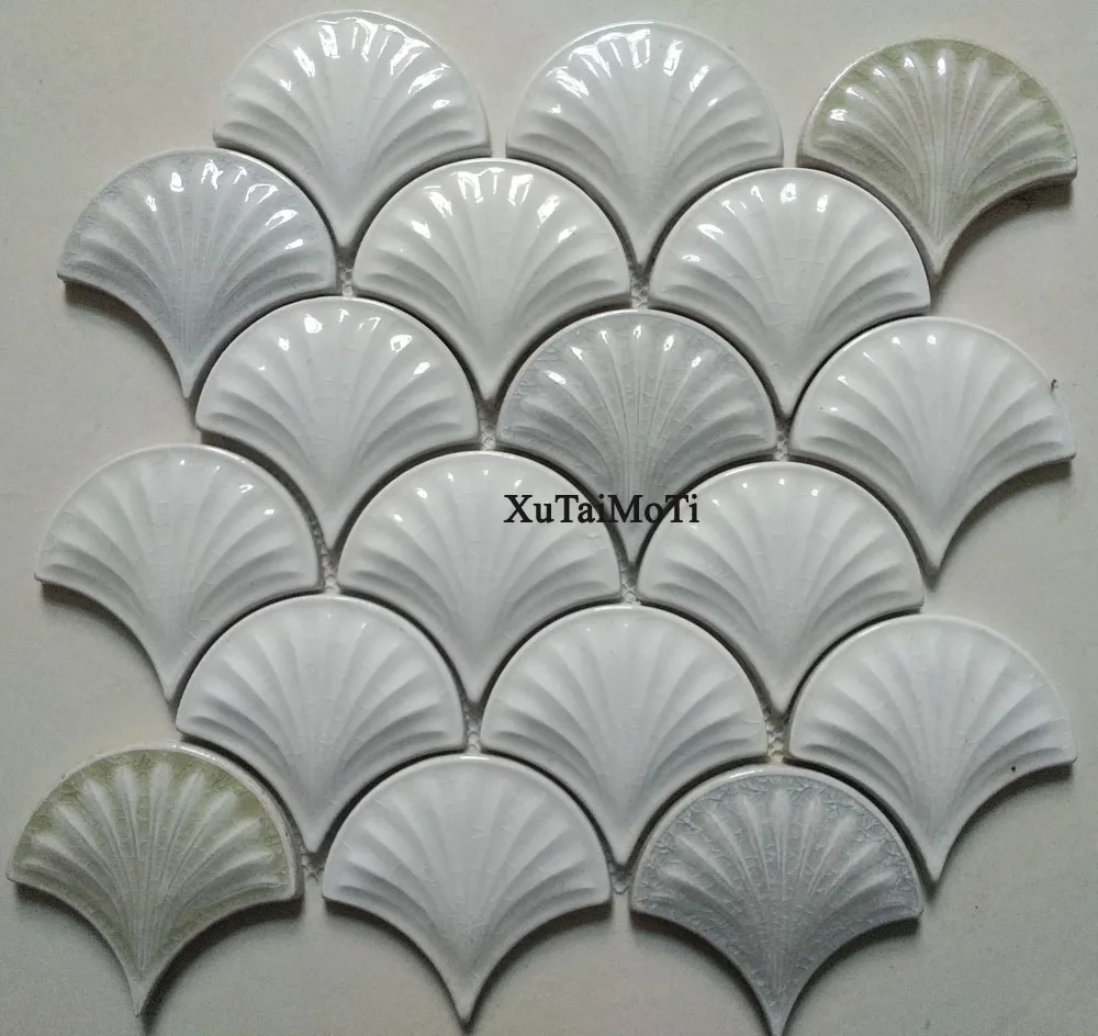 

white convex fish scale ceramic mosaic tile kitchen backsplash bathroom wallpaper pool wall tiles shower porcelain decoration