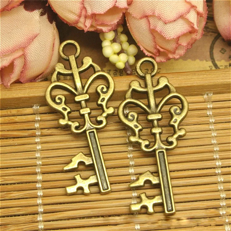 Hot selling 6 pcs/lot 36mm*16mm Antique Bronze Plated Color Key Charms Pendants DIY Handmade Crafts For Jewelry Making