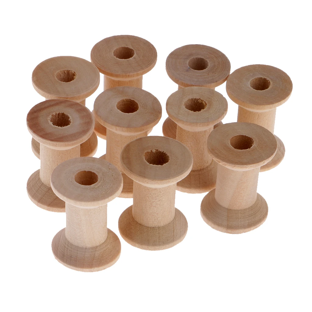 10 Pieces Wooden Empty Thread Spools Reels Bobbin For Sewing Ribbons 28x21mm