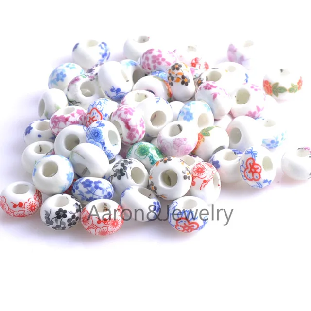 12mm 30pcs white Flower print Ceramic Round Loose Beads Fit  Jewelry Diy Spacer beads YKL0316