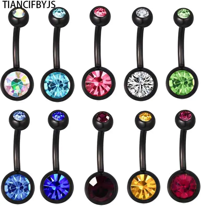 

TICNCI FBYJS Belly Button Rings 10 color 50pcs body jewelry Stainless Steel Press Double Gem piercing Navel Rings Belly Rings