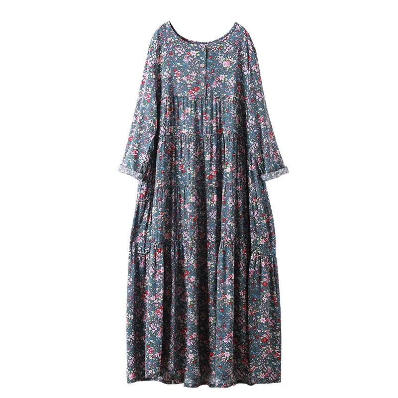 LZJN – Robe de plage à manches longues, style Boho, imprimé Floral, Maxi, en coton, lin, ethnique