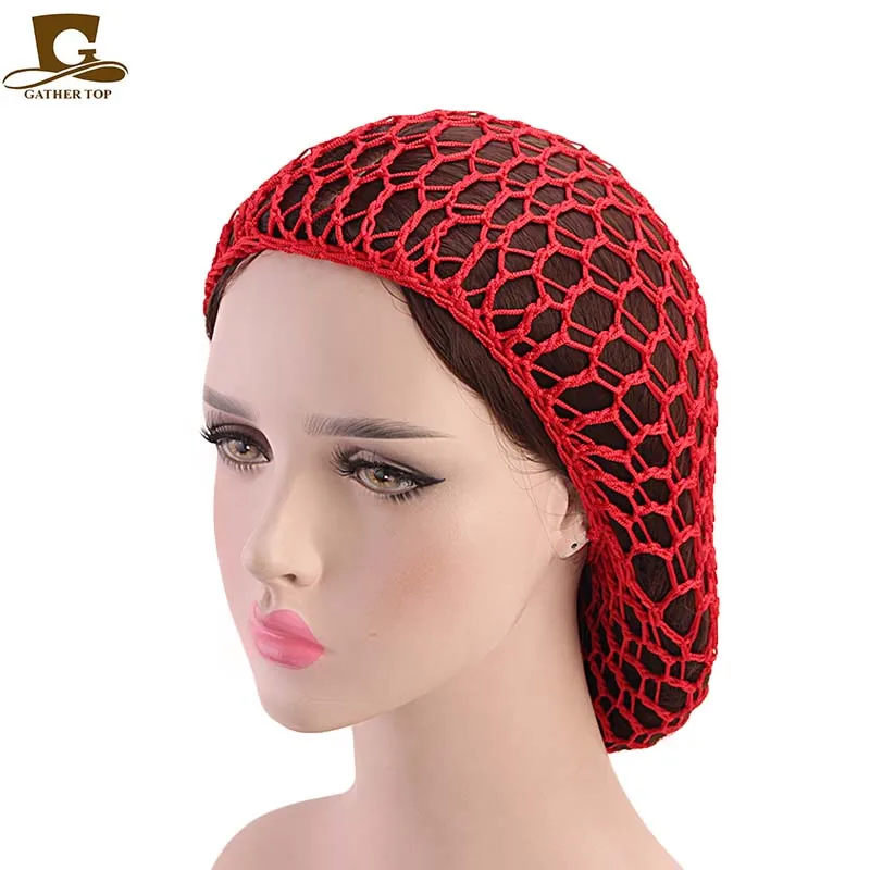 New Wide Band Mesh Snood Hair Net Headbands Lady Turban Hair Accessories Women Soft Rayon Crochet Hairnet Oversize Knit Hat Cap