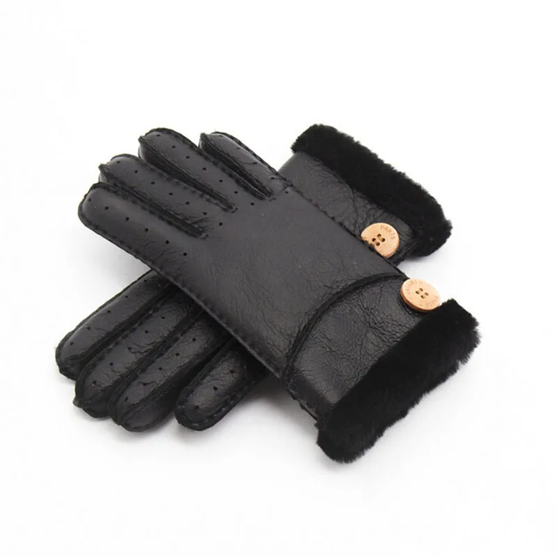 Super Warm Women Winter Warm Real Leather Gloves Ladies Wool Mittens Gloves Ladies Female Sheep Fur Gloves Outdoor Ski Guantes