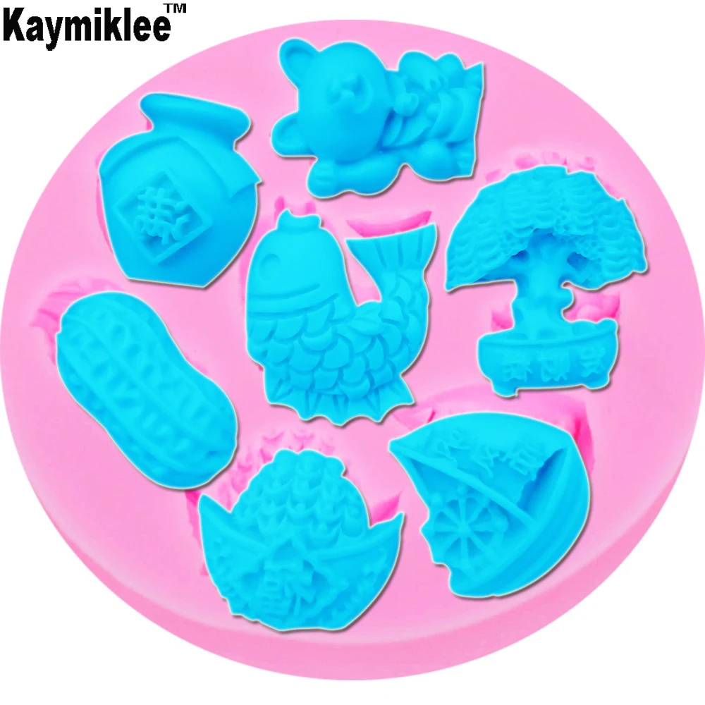 M685 Chinese New Year Peanut fish sail boat bear tree shaped scooking tools fondant DIY cake silicone moulds chocolate baking