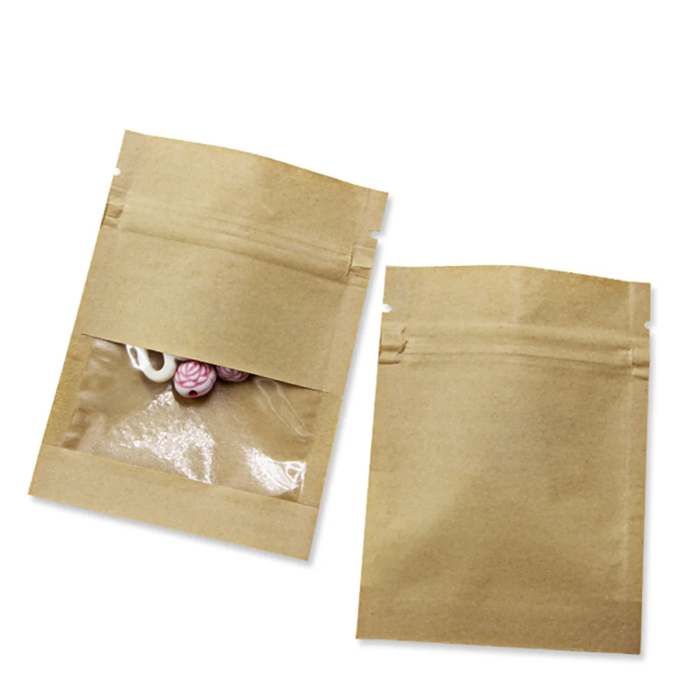 

200Pcs/lot 9*13cm Resealable Brown Kraft Paper Snack Retail Zip Lock Packaging Bag with Clear Window for Crafts Food Storage