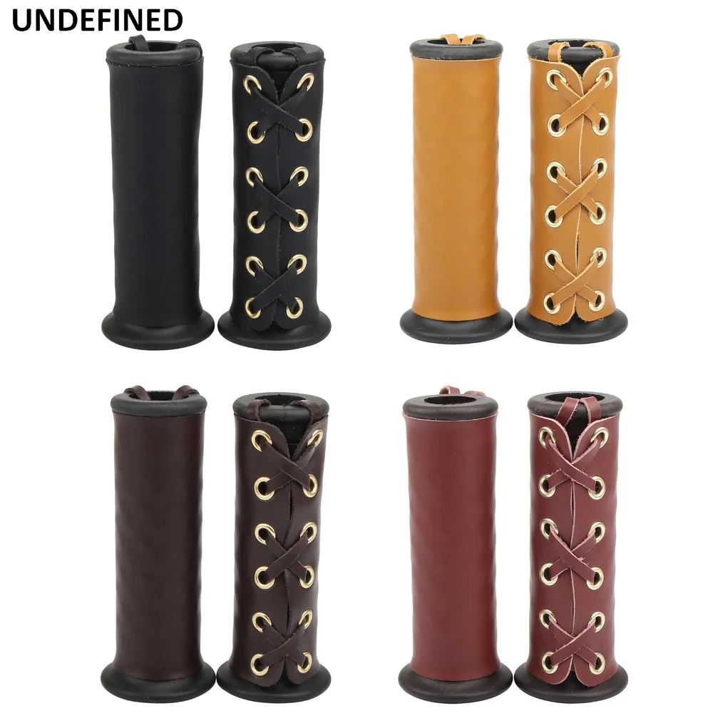 22mm Motorcycle Handlebar Grips Leather Cover Heavy Duty Hand Grip Throttle Wraps for Honda Suzuki India Cheif Cafe Racer Bikes