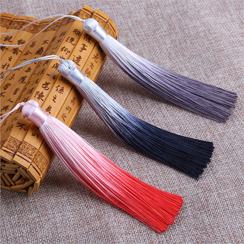 2pcs/lot 12cm gradient color long exquisite rayon silk tassel jewelry making diy tassels chinese knot fringe jewelry findings