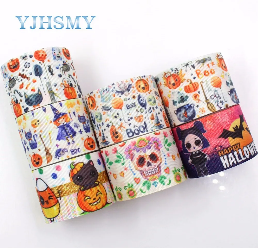 YJHSMY G-18925-1165,38 mm 5 yards Halloween pumpkin Ribbons Thermal transfer Printed grosgrain,Holiday decoration DIY materials