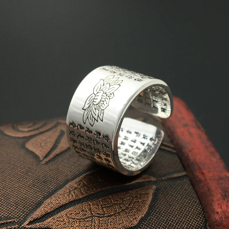 

S999 Sterling Silver Fashion Simple Classic Lotus Men And Women Retro Thai Silver Open Ended Ring