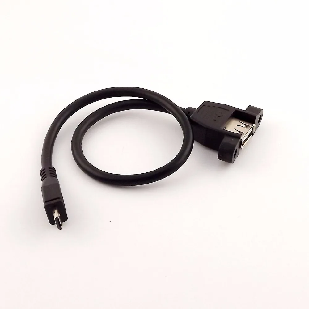 1pcs USB 2.0 A Female Socket Panel Mount To Micro USB 5 Pin Male Data Adapter Cable 30cm