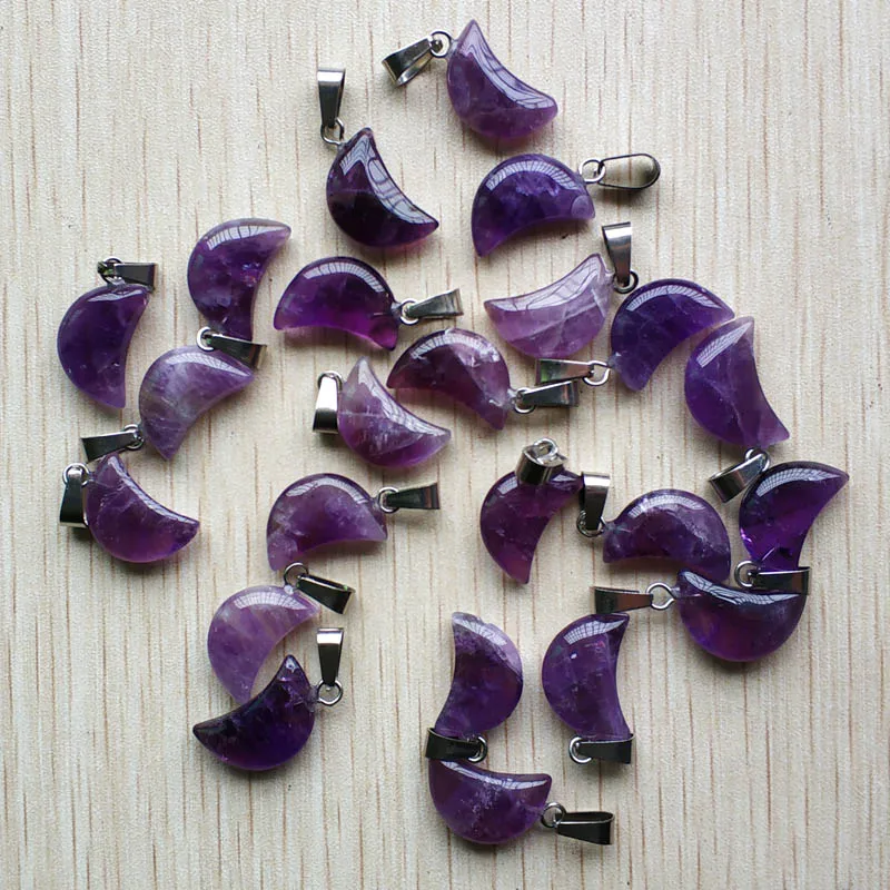 Fashion high quality natural amethysts stone moon shape charms pendants for DIY jewelry making Wholesale 36pcs/lot fast shipping