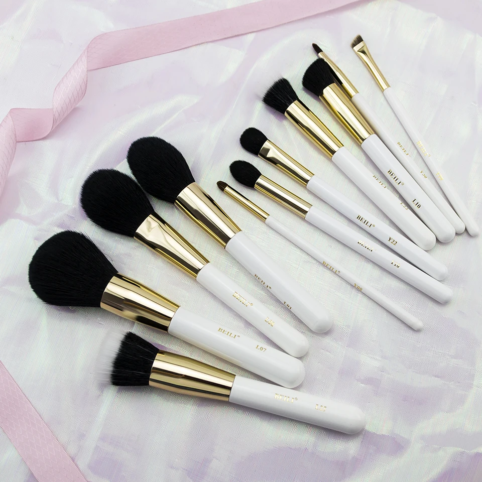 BEILI 32 pieces XGF Goat hair Luxury Professional Makeup brushes set Foundation Powder Blending Concealer Pearl white gold brush