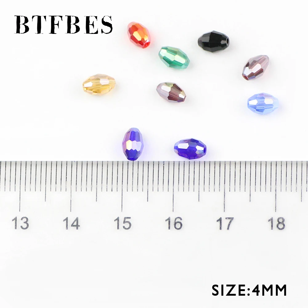 BTFBES Rice Grains Austrian Crystal Oval Shape Beads 4*6mm 100pcs AB Glass Loose beads For Jewelry Necklace Making DIY Bracelet