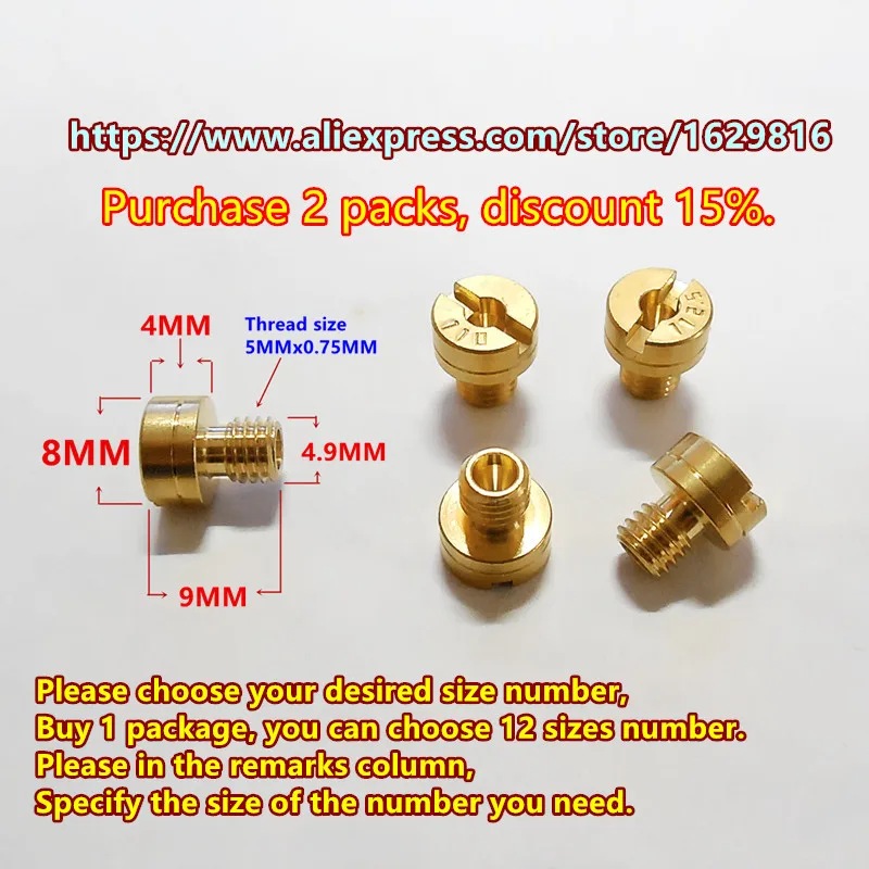 (12pcs main jet / pack)motorcycle carburetor main injectors nozzle for (GSF400) GK75A EN125 GN125 ~ 250 XV125/250 XVS400