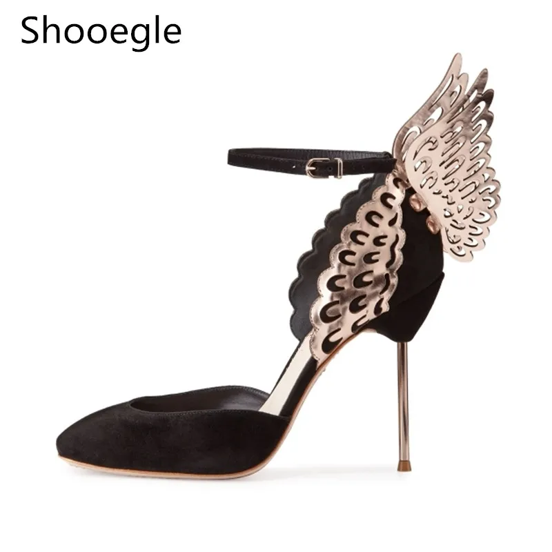 Black Women Butterfly Thin High Heels Sandals Exquisite Fashion Wing Shoes Female Banquet Party Dress Pointed Toe Shoes