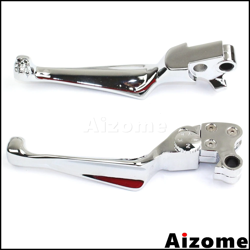 Chrome Adjustable Clutch Levers Skull Levers For Harley ElectraRoad Glide Road King Street Glide 1996-2007 Softail Dyna 96-2013