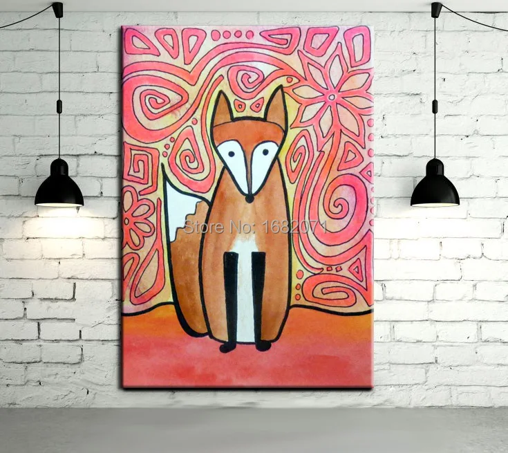 2023 New Designed High Quality Funny Animal Fox Oil Painting on Canvas Fantastic Oil Painting For Baby and Children Room Decor