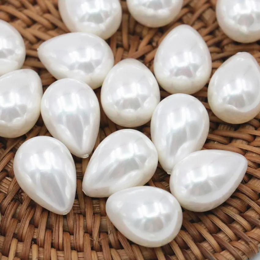 2pcs Sea Shell Pearl Teardrop Half Drilled Hole Beads fit DIY Earring Pendant Dangle Semi-finished Drop Jewelry Finding A344