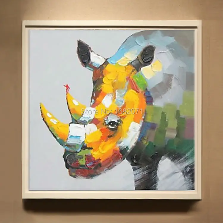 

Factory Supply High Quality Hand-painted Funny Animal Rhinoceros Oil Painting On Canvas Modern Decorative Rhinoceros Painting