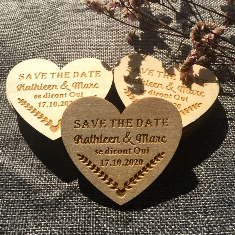 Wooden magnets to save the date, personalized engraved with heart, for baby baptism, love gift, wedding gift for guests