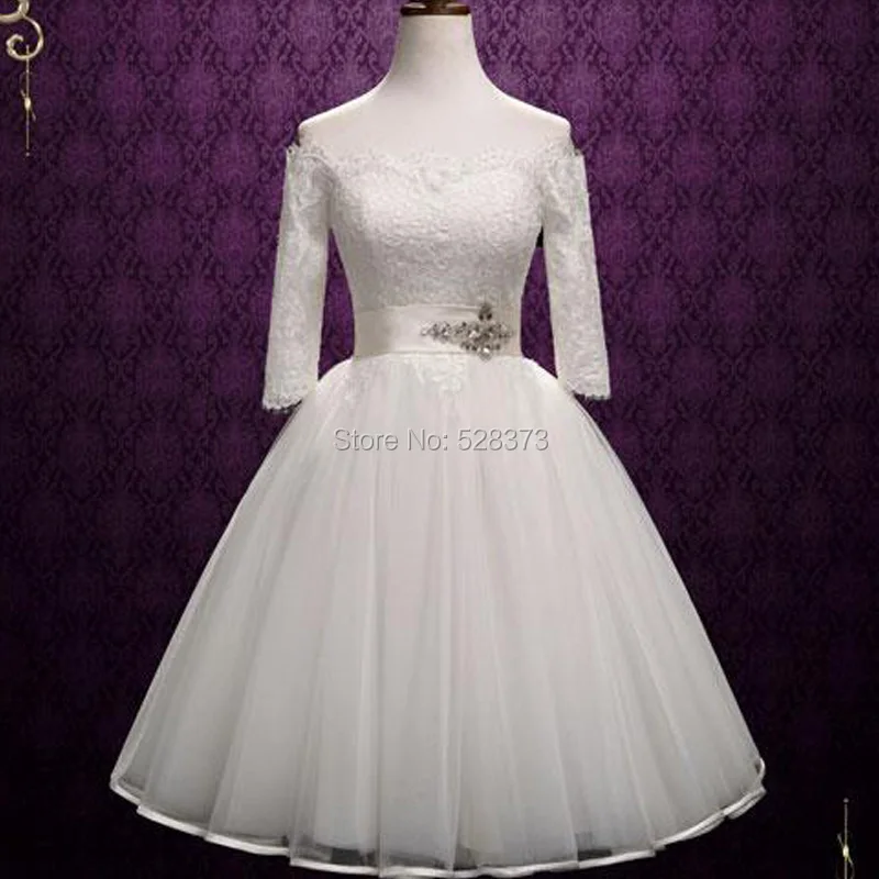 

YNQNF knee length vintage lace wedding dress, wedding party dress, white lace bridal dress W8