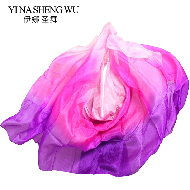 1Pc Dance Silk Veil Handmade Natural Silk Belly Dance Veil Pink+Rose+Purple Colors 250/270*114cm Belly Dance Accessories Tie-dye