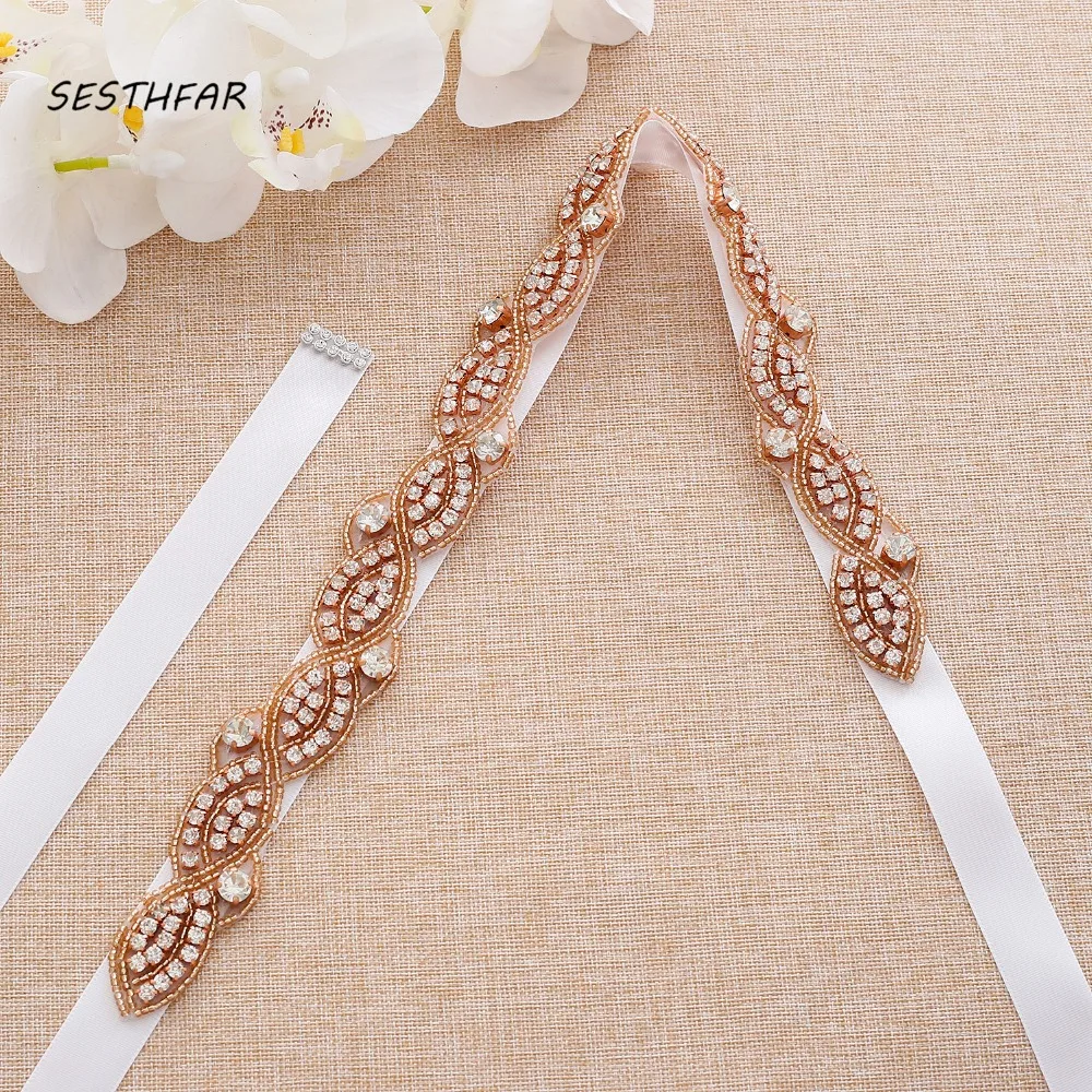 SESTHFAR Wedding Belt Bridesmaid Rhinestones Wedding Sash Hand Beaded Crystal Bridal Belt Accessories