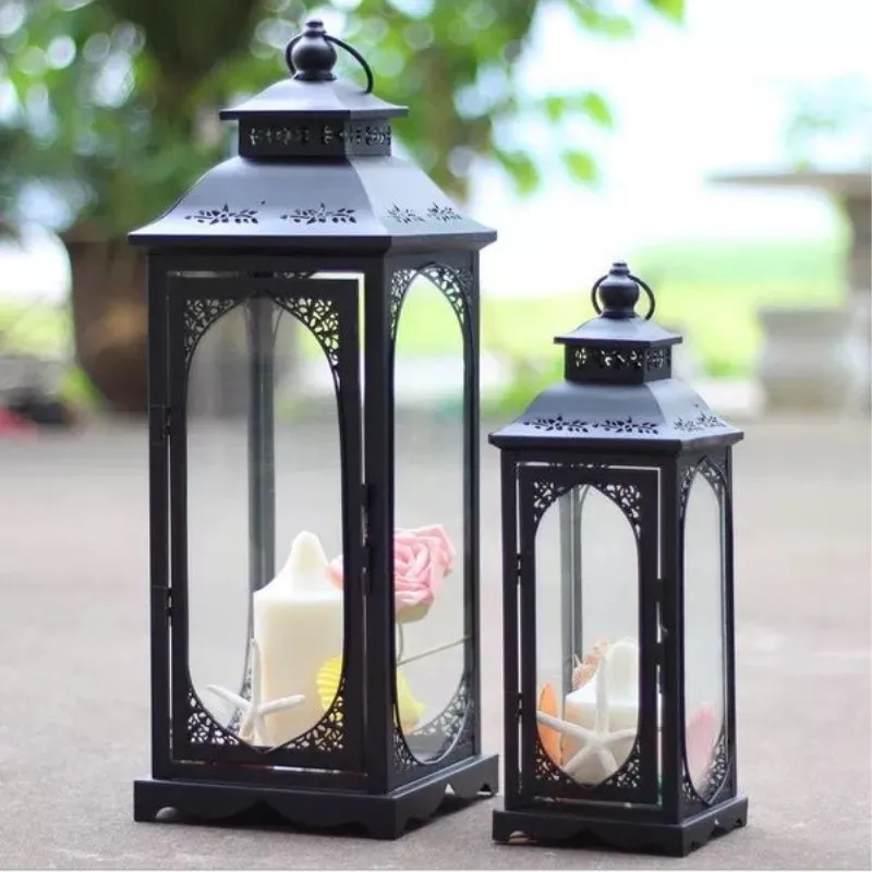 European Wrought Iron Wind Lamp Candlestick Wedding Props Wedding Pre-function Area Decoration Retro Lantern Wedding Lantern